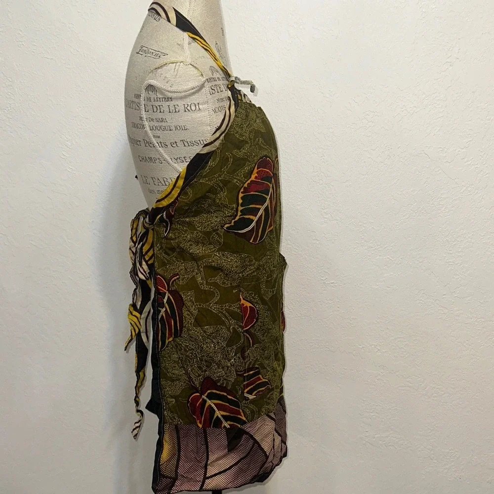 Timbali‎ Crafts Apron Olive Green Leaf Print Artisan Made Ghana Pocket